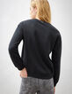 Sweat en molleton noir broderie poitrine femme-3