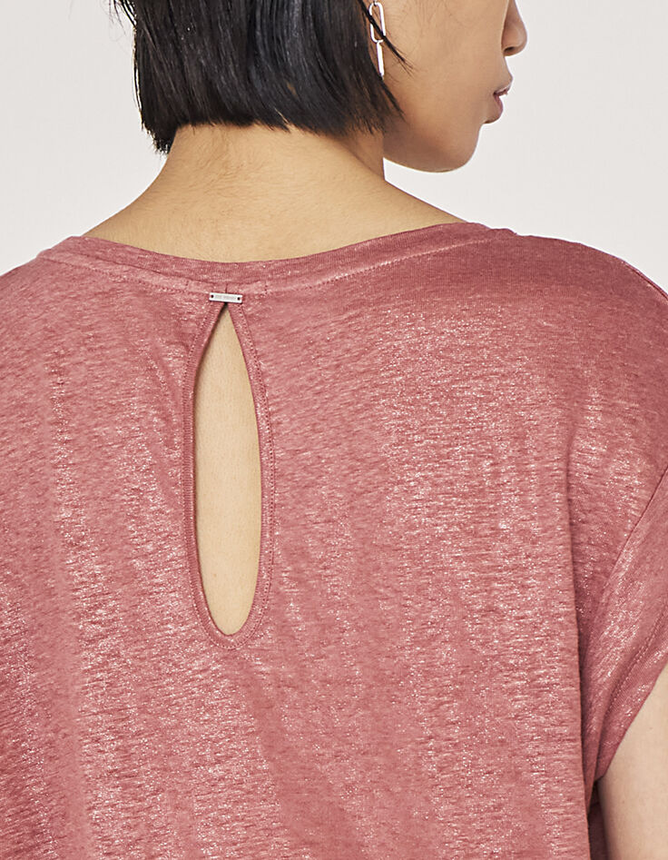 Damen-T-Shirt, Foil-Leinen, kurze Ärmel, hinten geschlitzt-3
