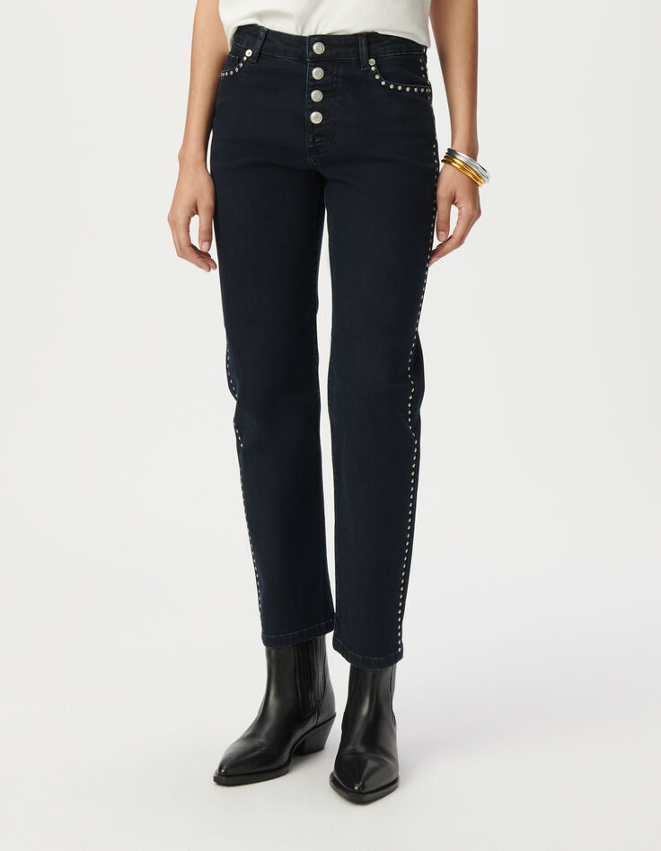 Jean droit marine cropped décor clous Femme-2