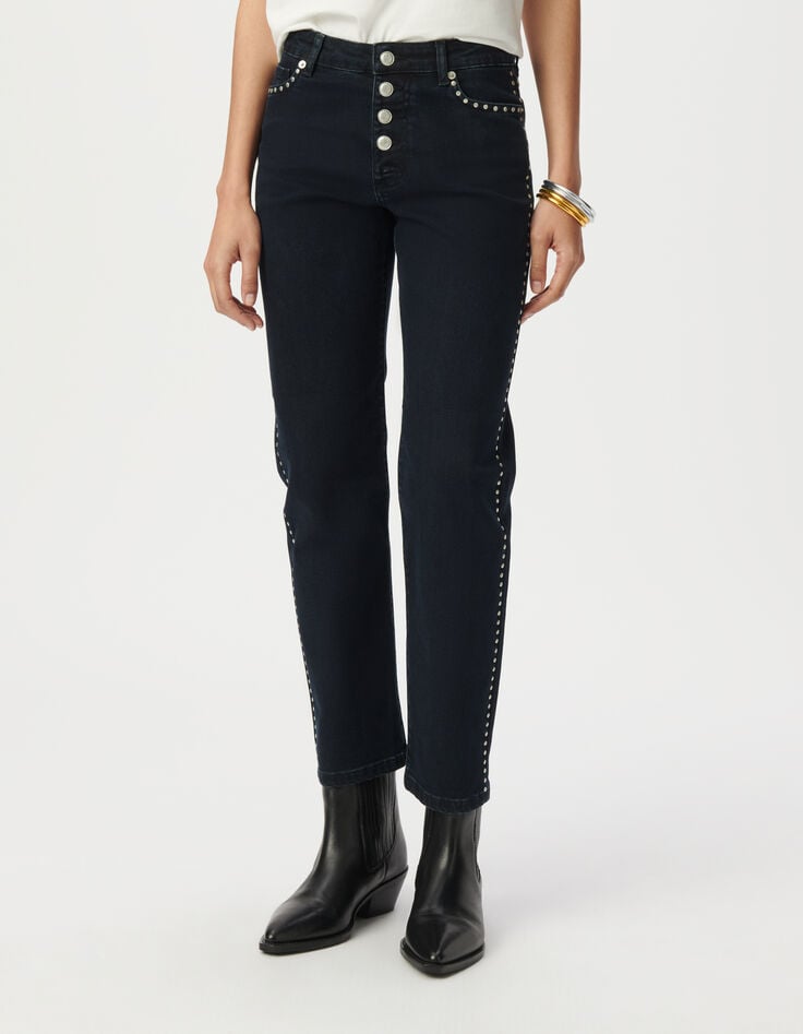 Women’s navy studded cropped straight jeans-2 Women’s navy studded cropped straight jeans-2