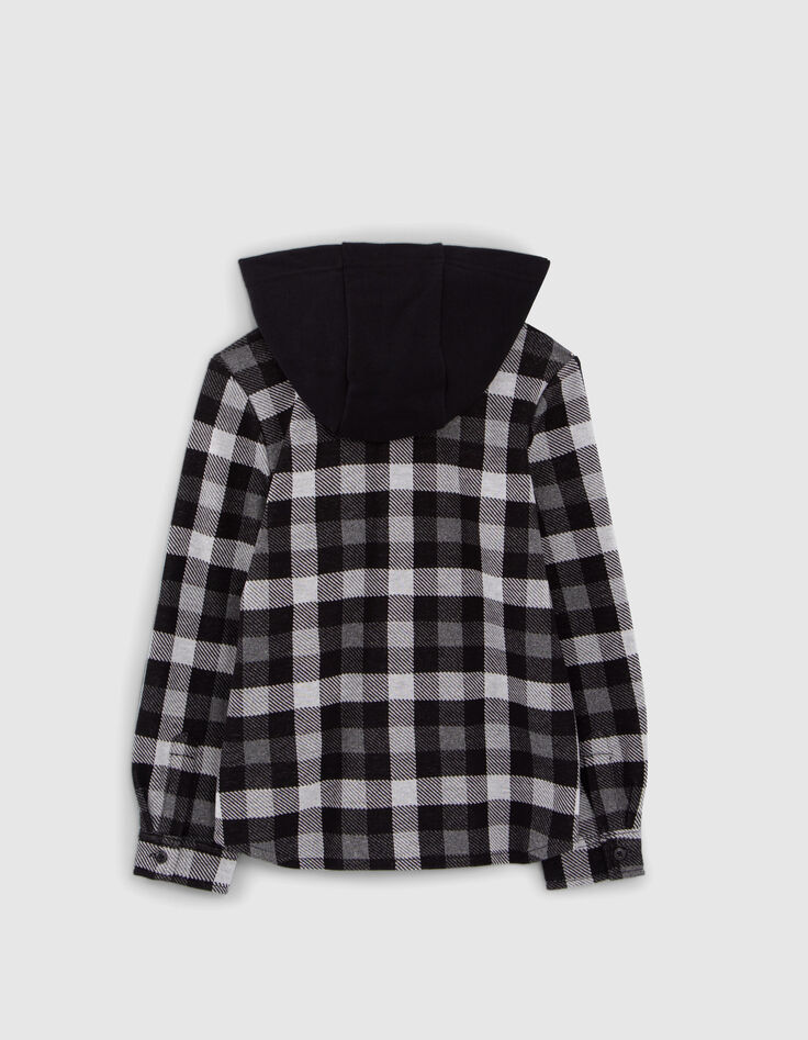 Chemise noire &agrave; carreaux capuche amovible gar&ccedil;on-4