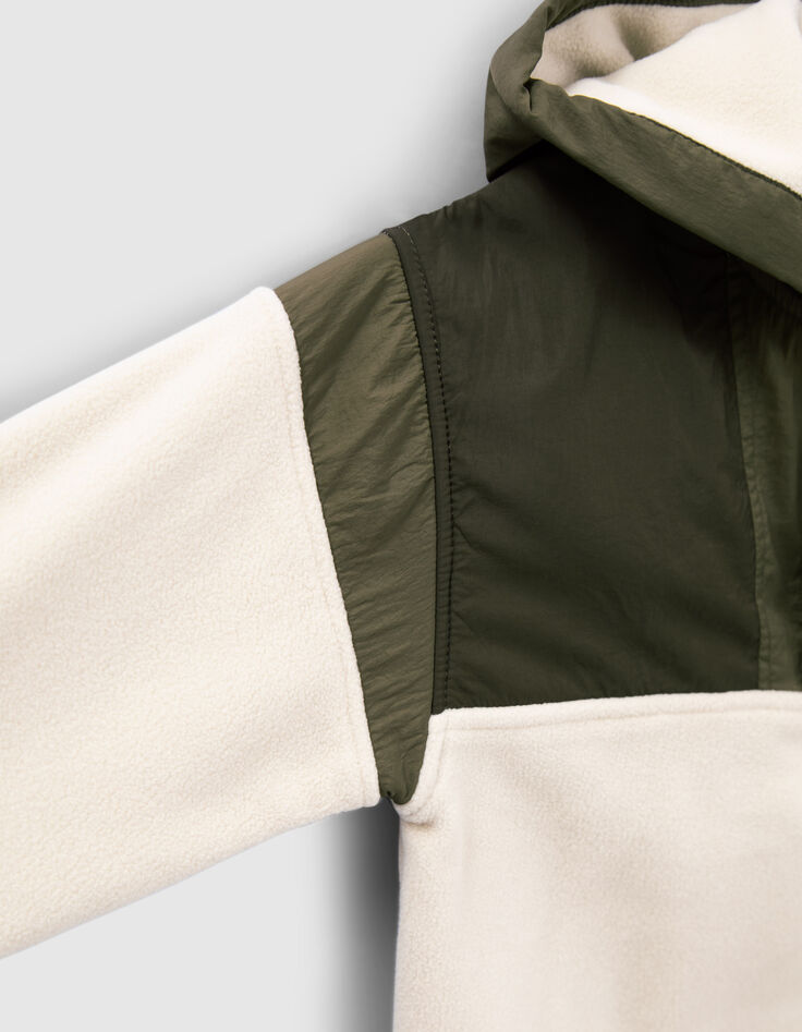 Boys&rsquo; ecru and khaki mixed fabric hoodie-6