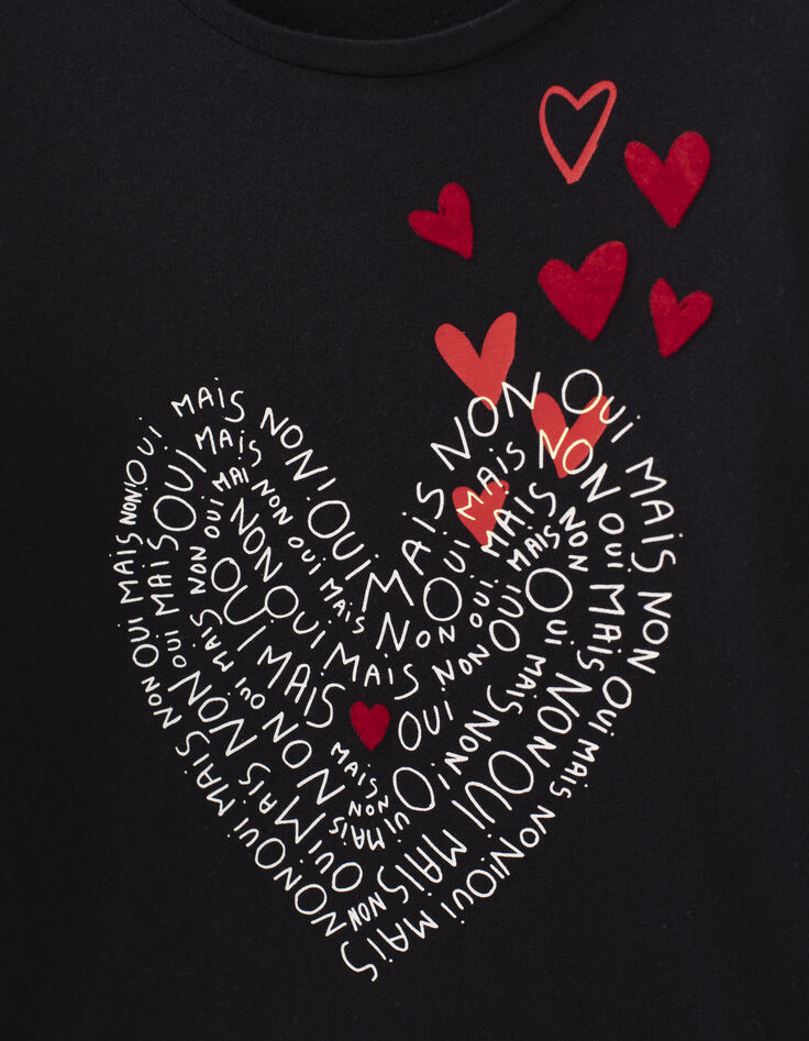 Camiseta negra print letras y corazones mini me niña-4