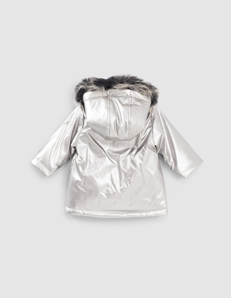 Zilveren parka gevoerd rubber luipaard babymeisjes-9