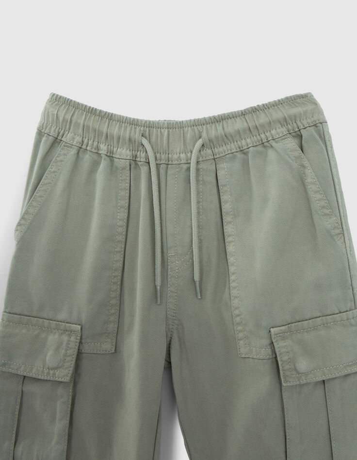 Boys’ khaki CARGO Bermuda shorts with elasticated waist-3
