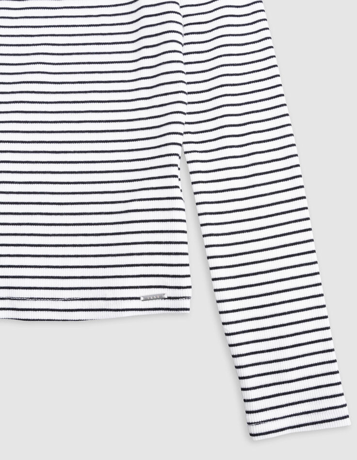 Weißes Mädchen-T-Shirt aus Biobaumwolle, Marinestreifen-6