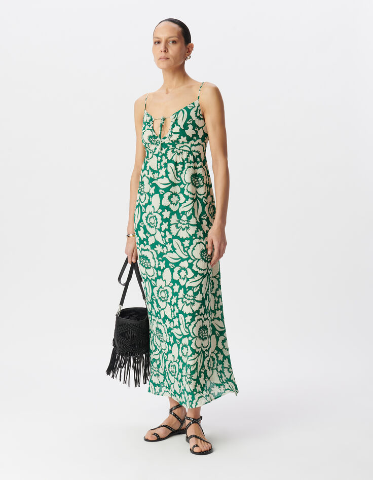 Robe longue verte imprimé maxi tropical Femme-2
