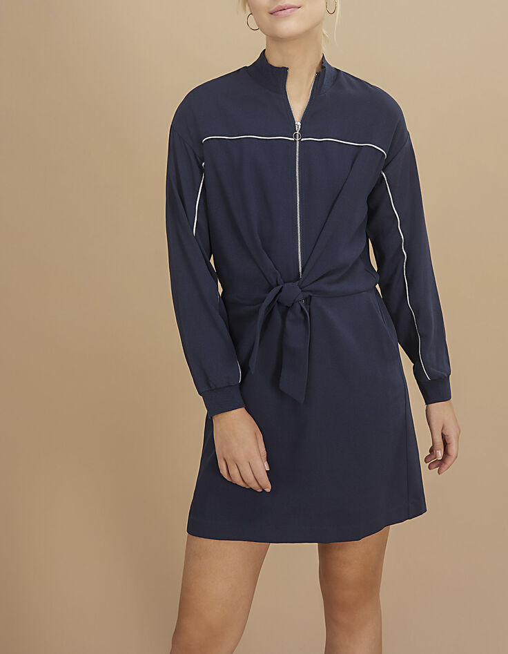 Marine jurk met rits en strik in taille I.Code-2