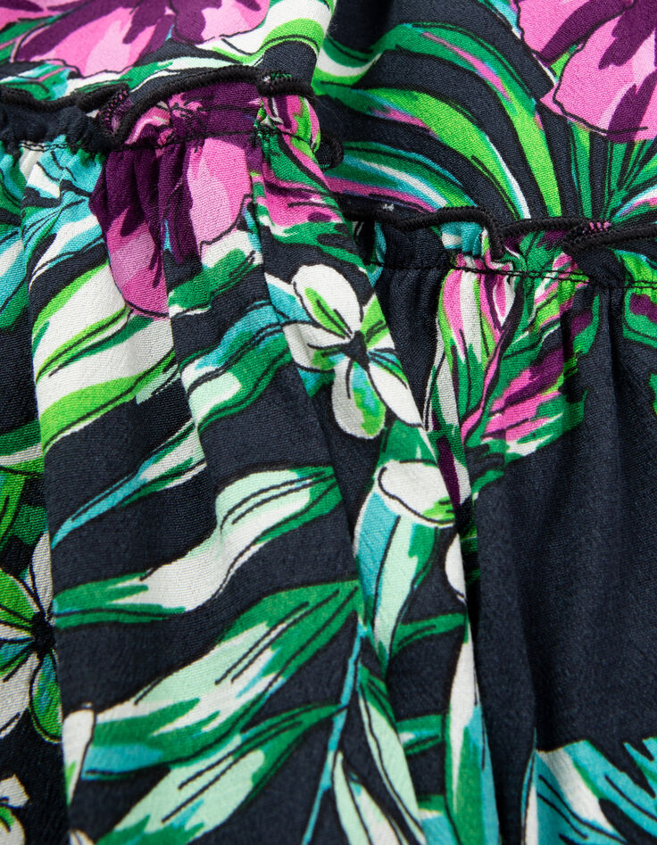Girls’ black dress with tropical print-6