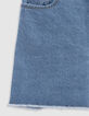 Short en jean bleu bords frangés fille-8