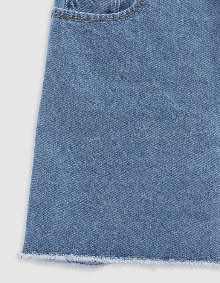 Short en jean bleu bords frangés fille-8