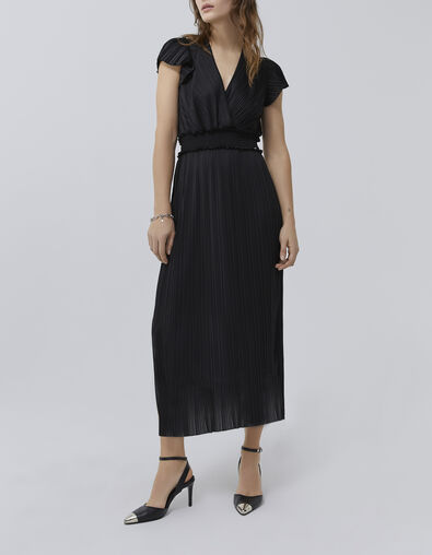 Robe longue noire plissée recyclée Femme - IKKS