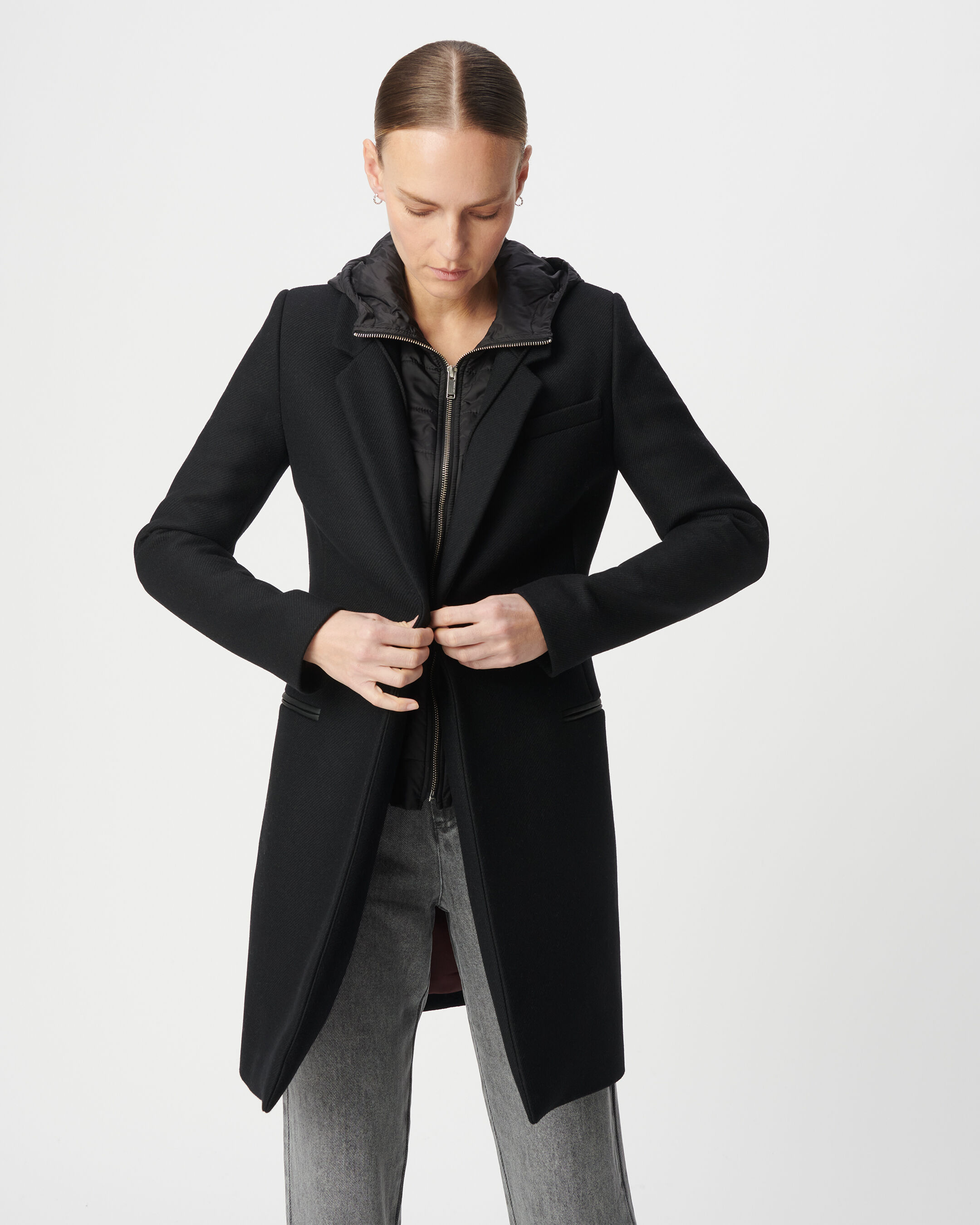 Manteau drap de laine a capuche femme IKKS