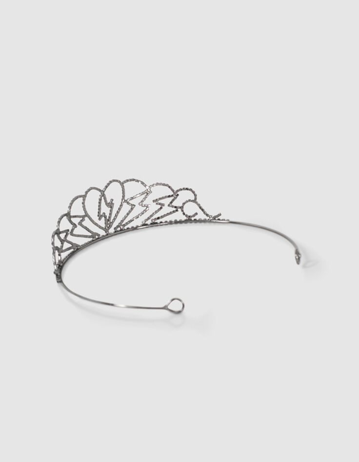 Diadema metal blanco strass rayos y corazones niña-3