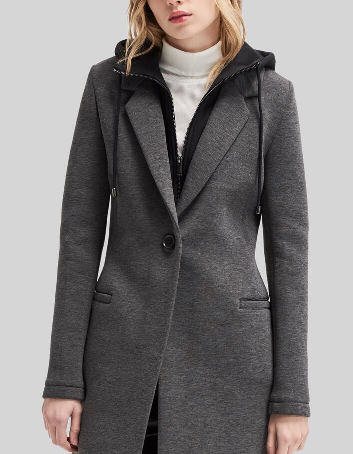 Manteau long en néoprène et capuche amovible femme - IKKS