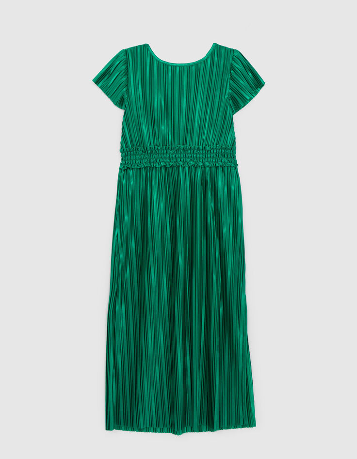 Vestido largo verde plisado niña-5