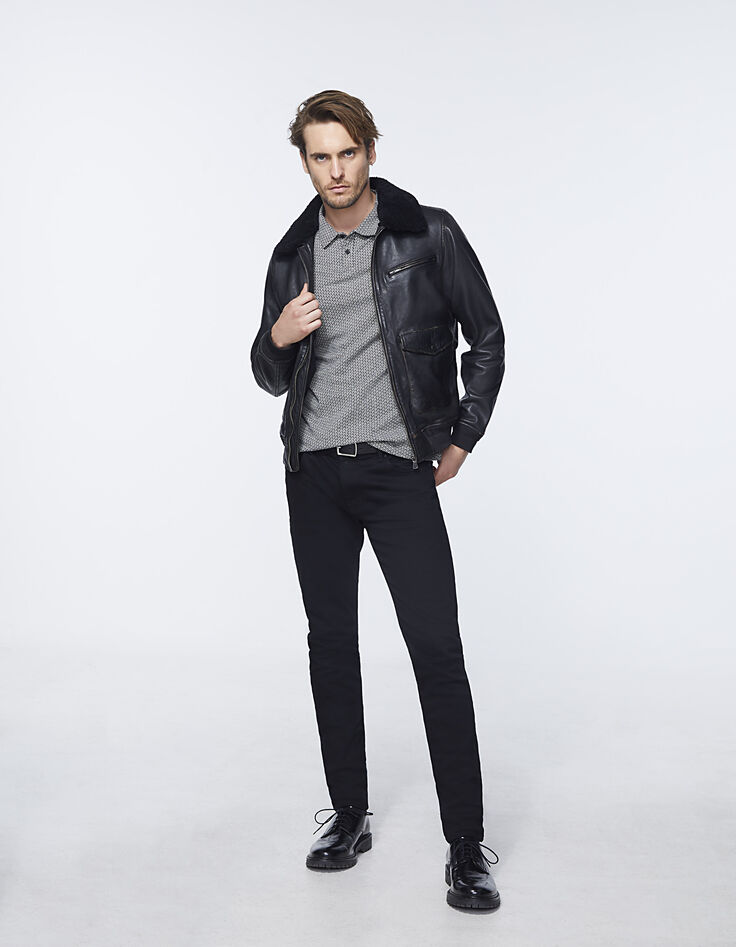 Men’s black minimalist Jacquard polo shirt-7