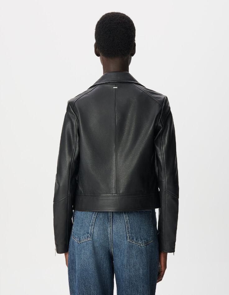 Schwarze Bikerjacke aus Leder f&uuml;r Damen-3