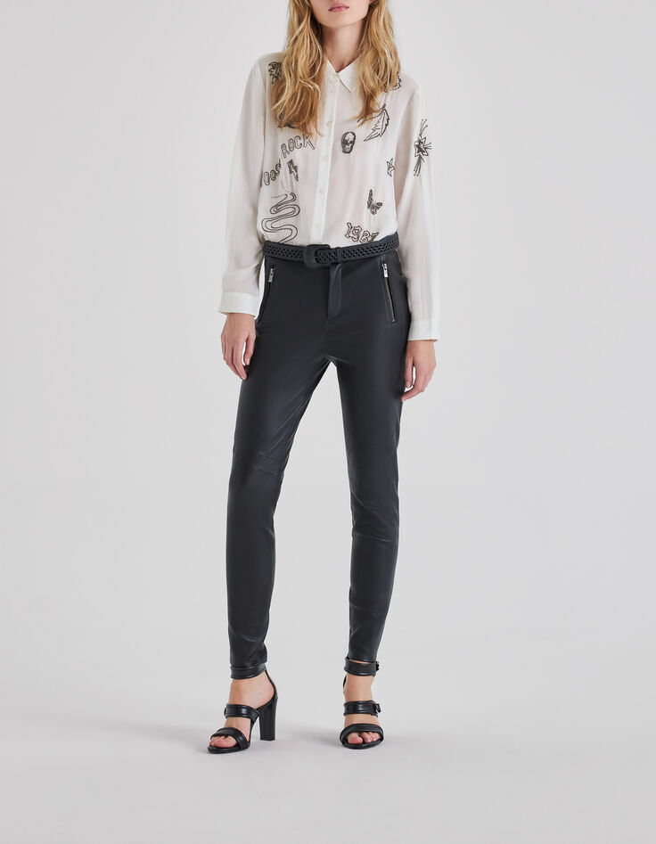 Chemise blanc cassé broderies perles Femme-5