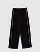 Pantalón negro ancho con pliegue y tiras laterales niña-1