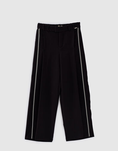Pantalón negro ancho con pliegue y tiras laterales niña - IKKS