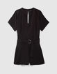 Combi short noir ceinturé avec ouverture dos Femme-4