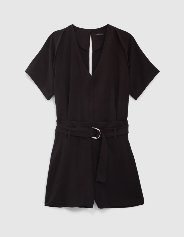 Combi short noir ceinturé avec ouverture dos Femme-4