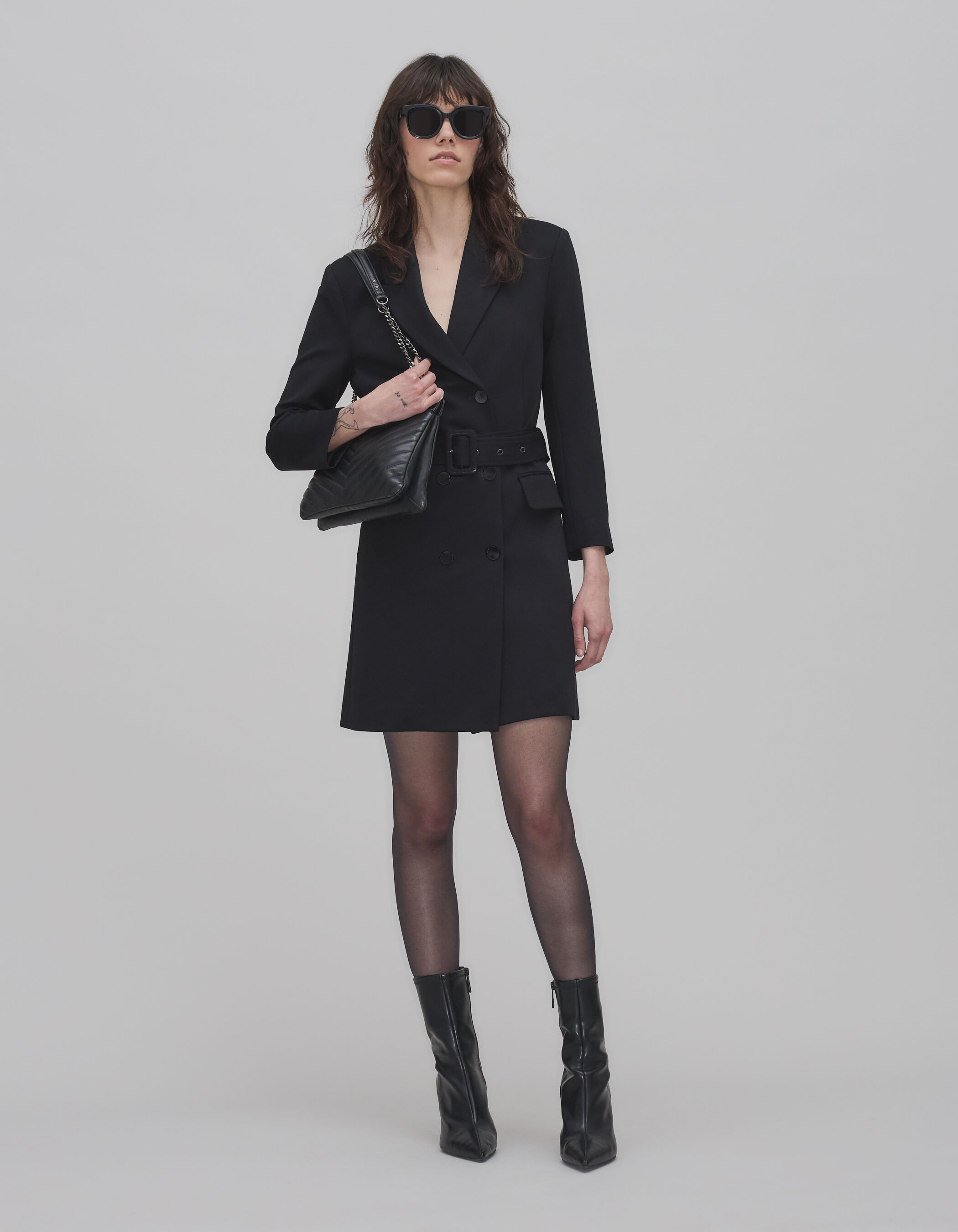 Belted black trench dress Milano Women s mesh IKKS