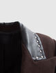 Lange chocoladebruine jas met rock-kraag studs Dames-2
