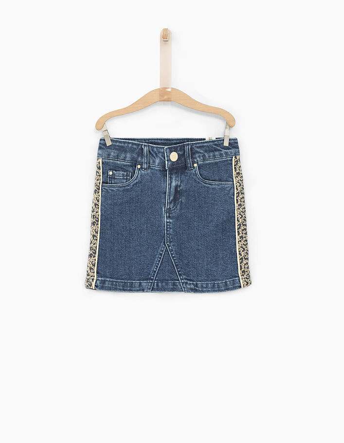Rok in stone blue jeans met luipaardprint voor meisjes - IKKS