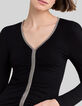 Schwarzes Damen-T-Shirt Metallic-Mesh-Saum-4