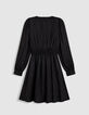 Women's short black satin dress with small buttons-6