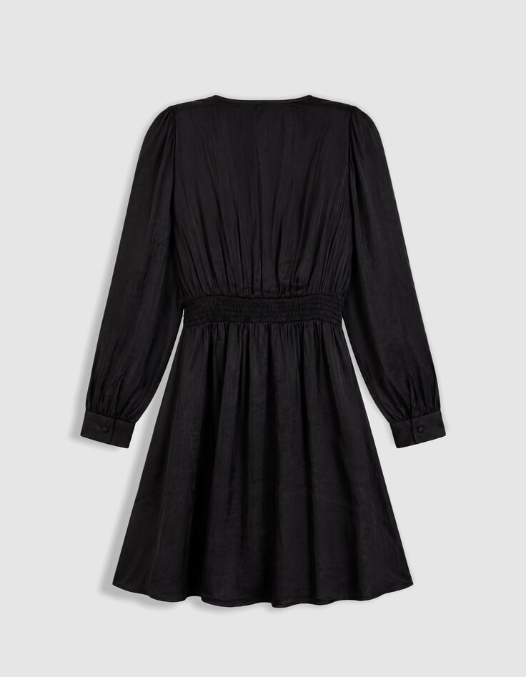 Women's short black satin dress with small buttons-6