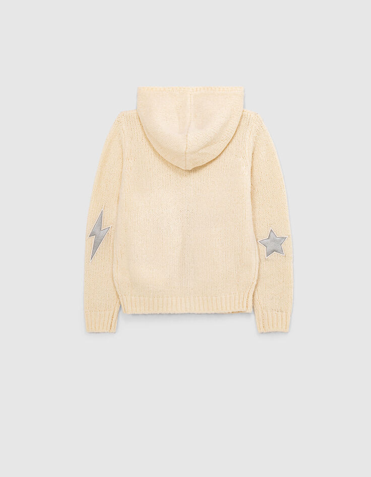 Girls’ ecru studded hooded cardigan-4 Girls’ ecru studded hooded cardigan-4