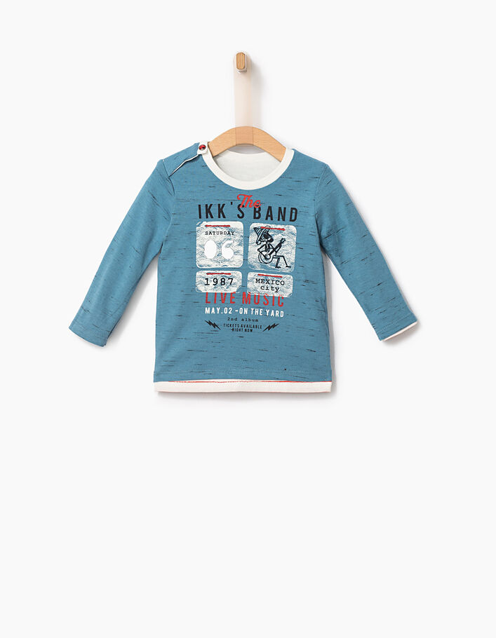 Tee-shirt réversible rayé et bleu bébé garçon - IKKS