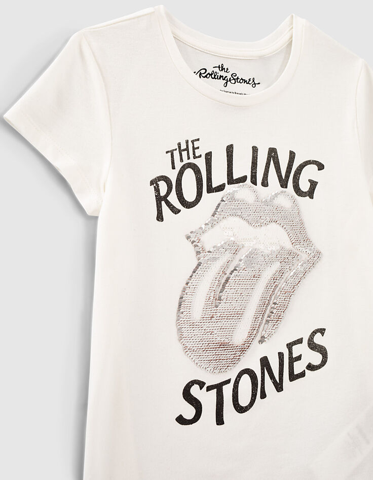 Girls’ white ROLLING STONES T-shirt with sequined tongue-2