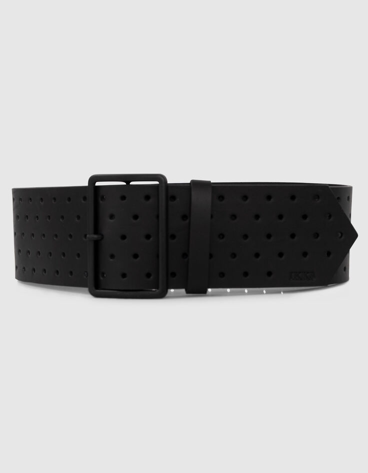 Ceinture large noire en cuir perforé Femme-3
