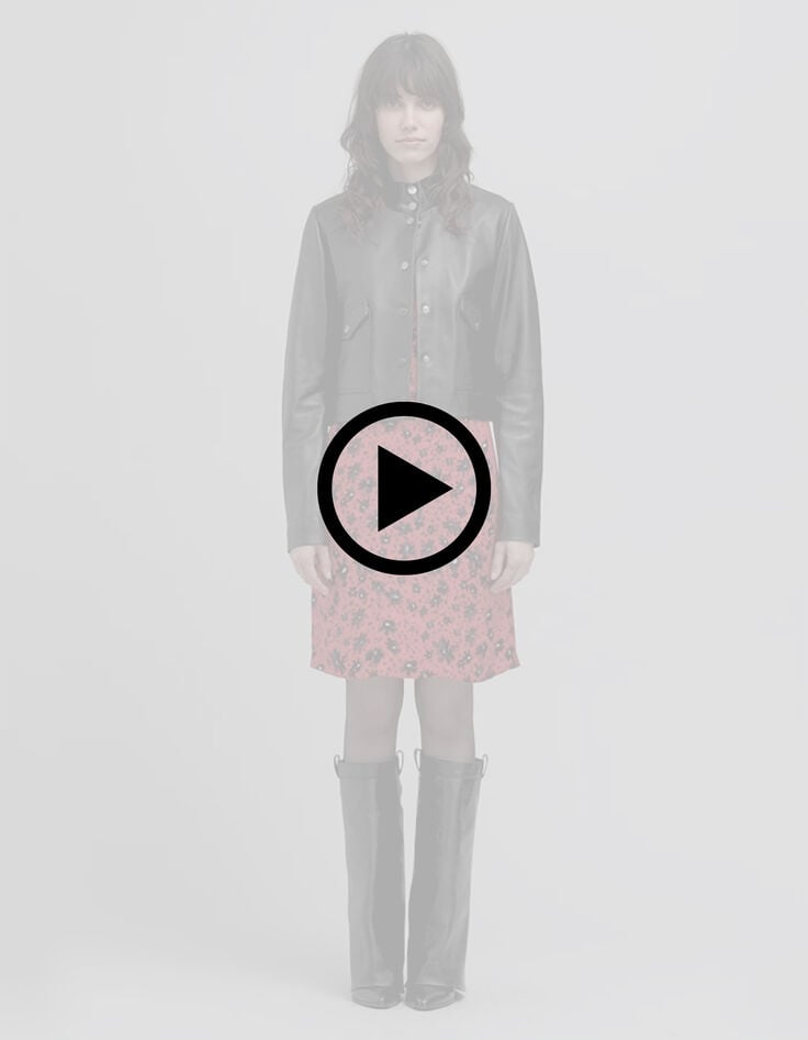 Bomber de piel negra recortada para mujer-7 Bomber de piel negra recortada para mujer-7