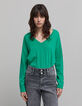 Jersey de punto verde 100% cachemira para mujer-2
