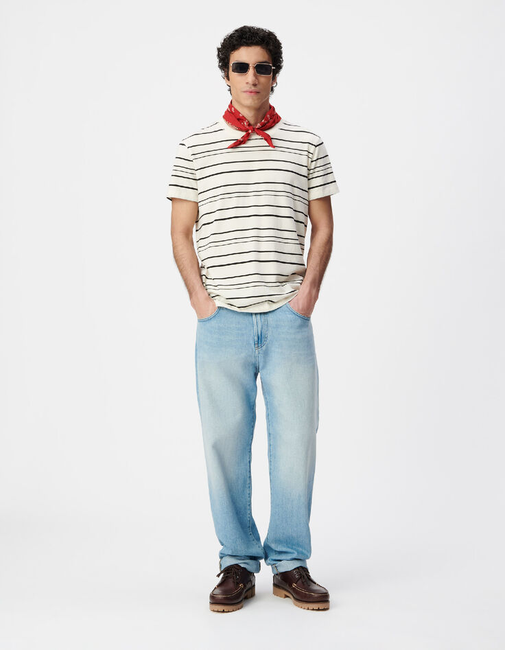 Camiseta blanca de Hombre con estampado de rayas negras-2