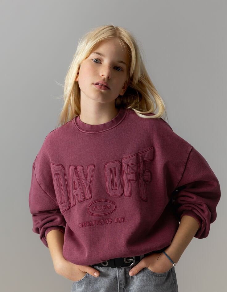 Sweat bordeaux maxi typo brodée fille-1 Sweat bordeaux maxi typo brodée fille-1