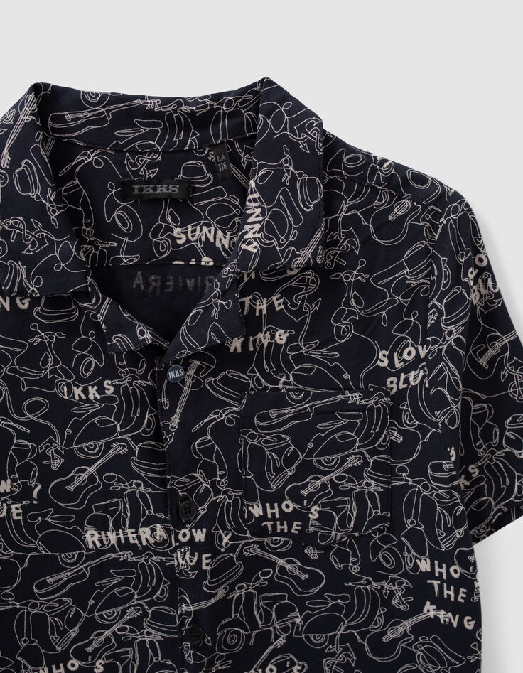 Boys’ navy Lenzing™ Ecovero™ viscose shirt, line drawing print-3
