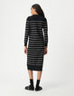 Robe midi marini&egrave;re noire tricot ray&eacute; Femme-2