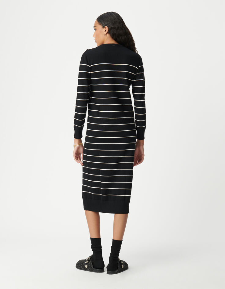 Robe midi marini&egrave;re noire tricot ray&eacute; Femme-2