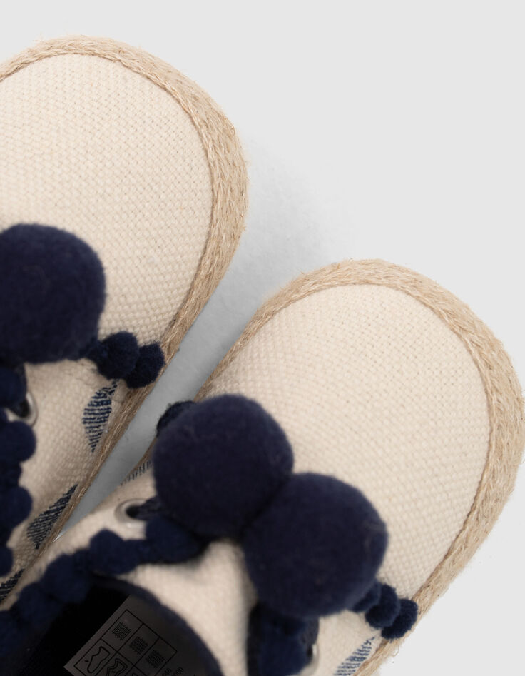 Chaussures blanc cassé en toile avec pompons bébé fille-5