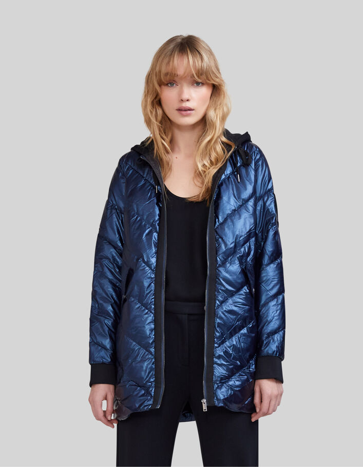 Women’s nylon hooded mid-length light padded jacket-2