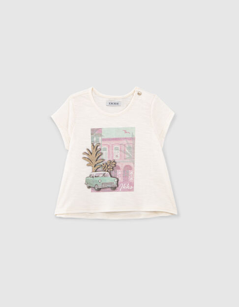 Ecru T-shirt opdruk Cubaanse auto en palmen babymeisjes - IKKS