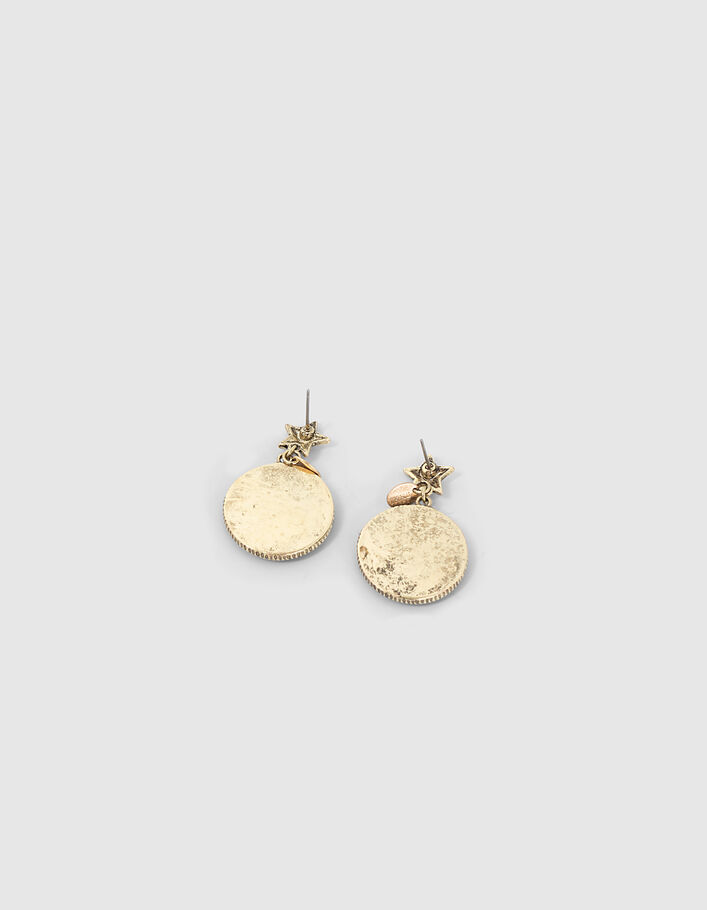 Women’s burnished gold army chevron medallion earrings - IKKS