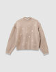 Beiger Mädchenstrickpulli abnehmbare Ärmel-4