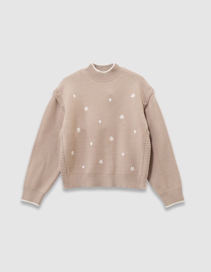 Beiger Mädchenstrickpulli abnehmbare Ärmel-4